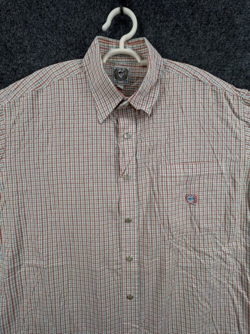 Cinch Pearl Snap Green Red All Cotton Point Check Medium Mens Pocket Shirt Adult